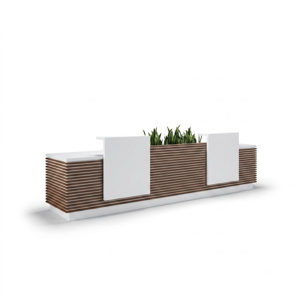 Tornaaj مكتب استقبال – خشبي بلمسات بيضاء، 300×60×110 سم (CR9)