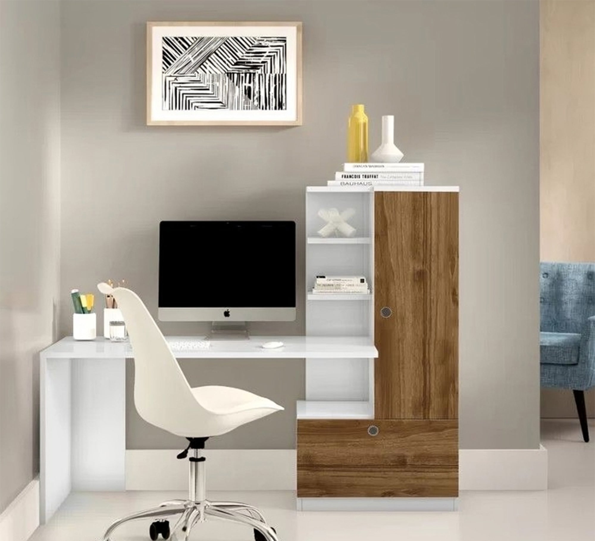 Desk with Side Cabinet & Shelves – Multi-Use Workspace (SD1)