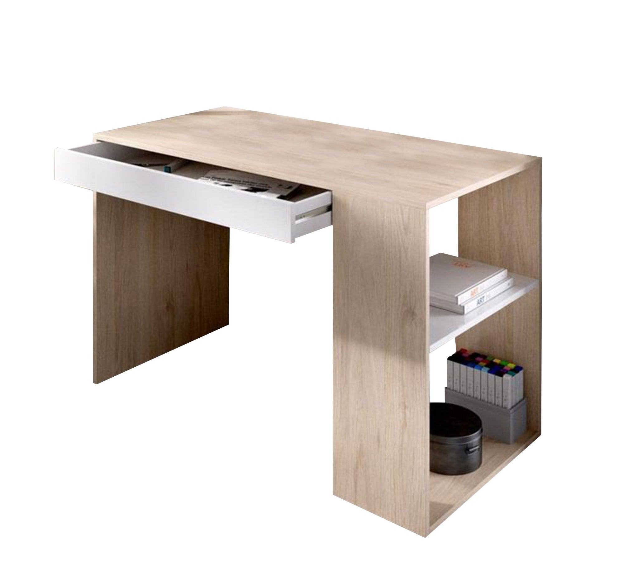 Elegant Beige Desk with Double Storage – Drawer & 2 Side Shelves (SD12)