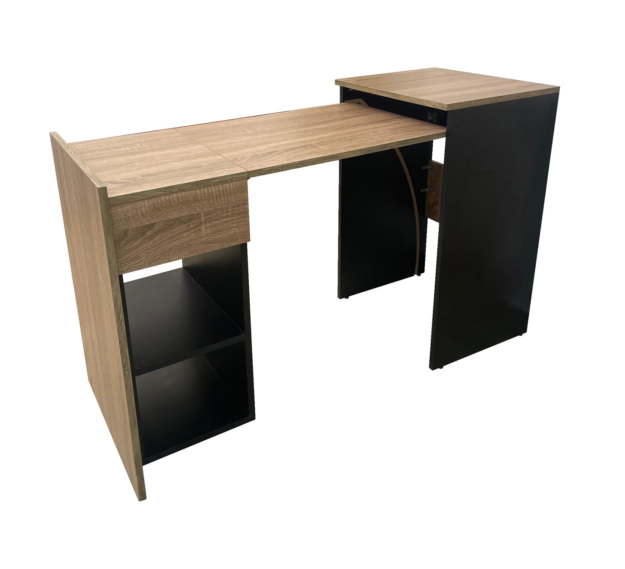 Foldable Desk – Black & Beige, 2 Shelves & Top Drawer (SD4)