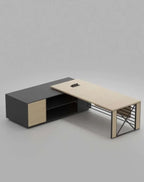 مكتب CUBE Sided Manager Desk – خشبي مع إطار أبيض (OM9)