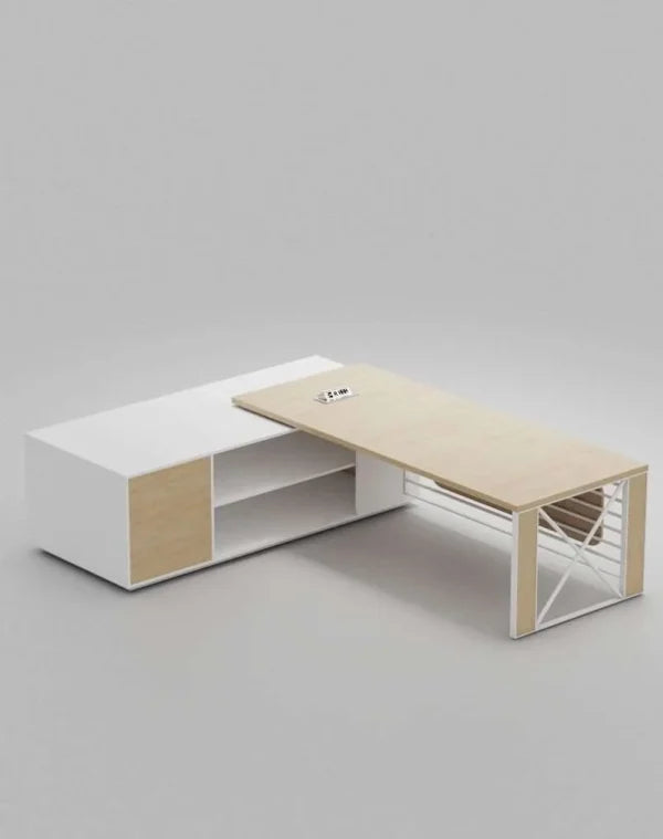 CUBE Sided Manager Desk – Wooden Desk with White Frame (OM9)