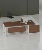 مكتب CUBE Sided Manager Desk – خشبي مع إطار أبيض (OM9)