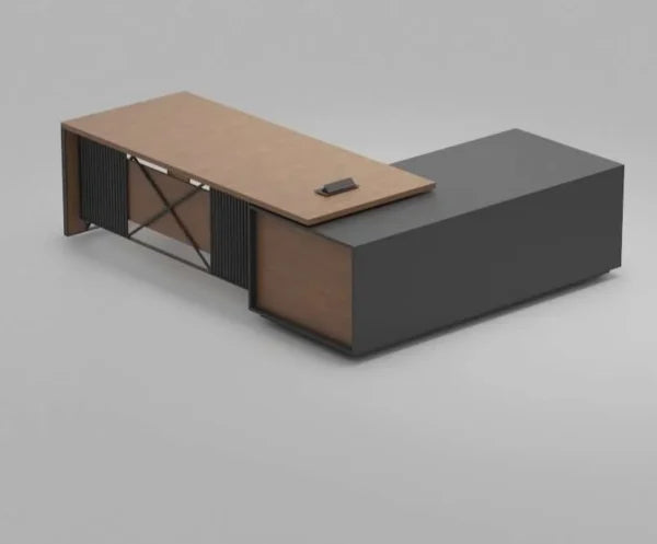 مكتب Cube Executive Manager Desk – خشبي مع لمسات سوداء ودعائم معدنية (OM8)
