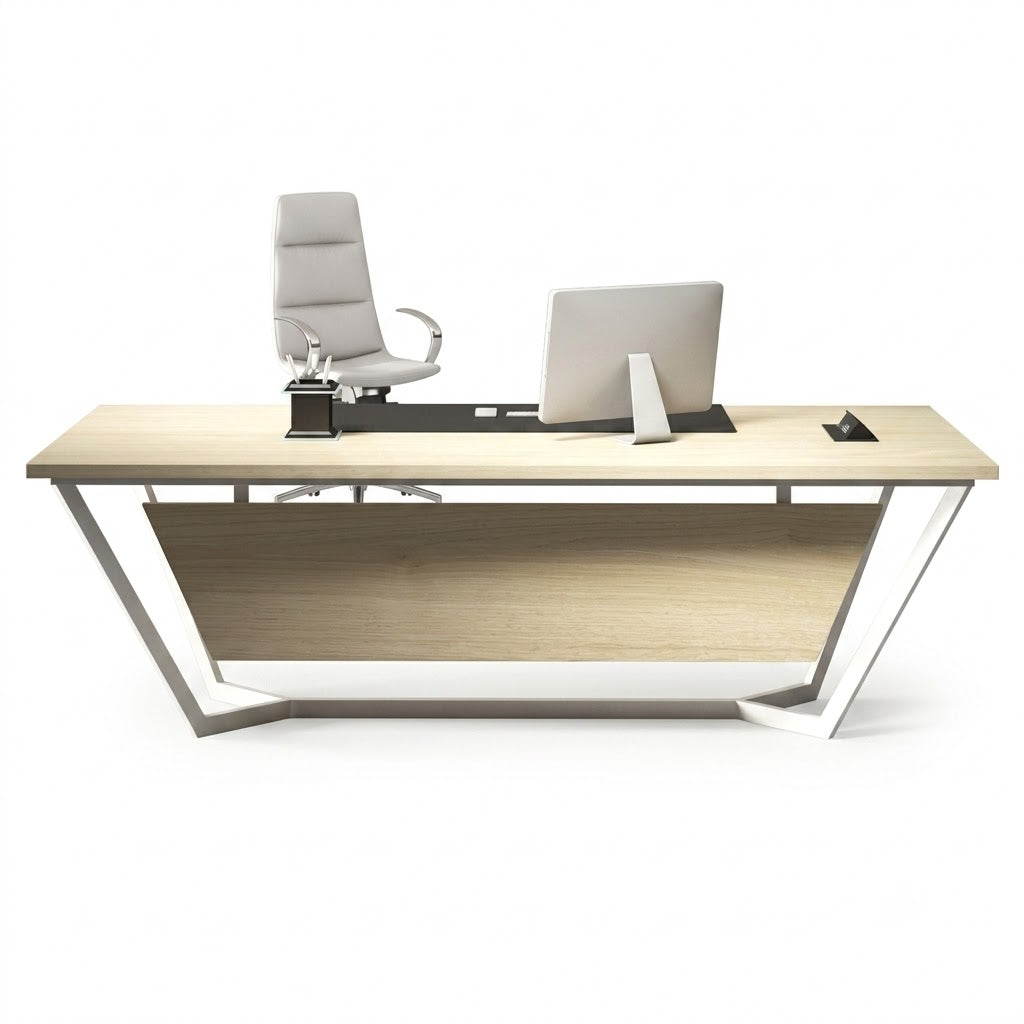 Septem Desk – Modern Desk with Angular Frame and Wood Accents (OE2)