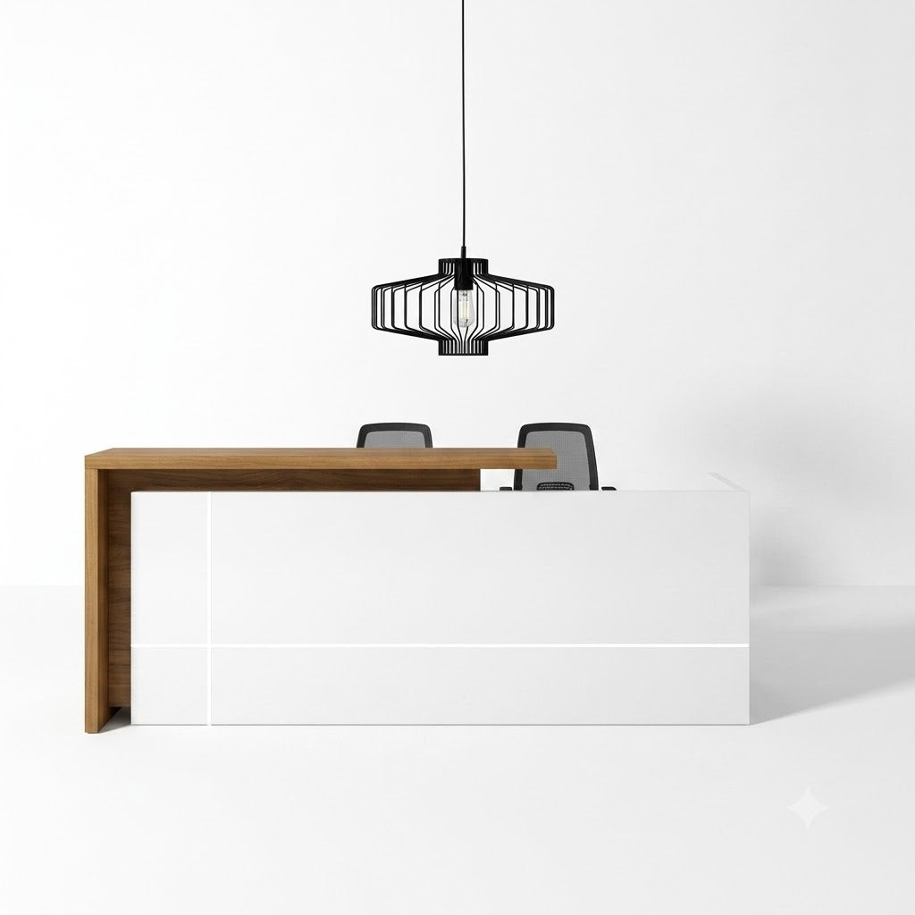 كونتر استقبال خشبي WOODR – مع لمسات بيضاء، 160×50×110 سم (CR3)