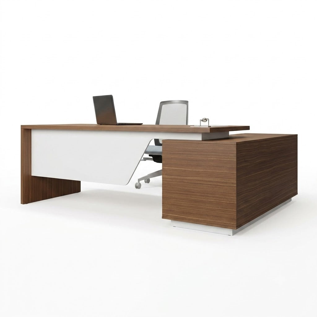 Sino Manager Desk – Wooden Desk with White Accents (OM2)