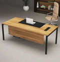 مكتب Ferrum Desk With Storage – خشبي مع إطار معدني أسود وتخزين مدمج (OE4)