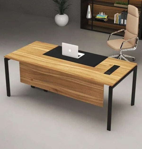 Ferrum Desk With Storage – Wooden Desk with Black Metal Frame and Built-in Storage (OE4)