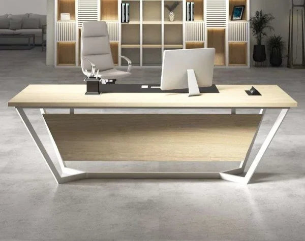 Septem Desk – Modern Desk with Angular Frame and Wood Accents (OE2)