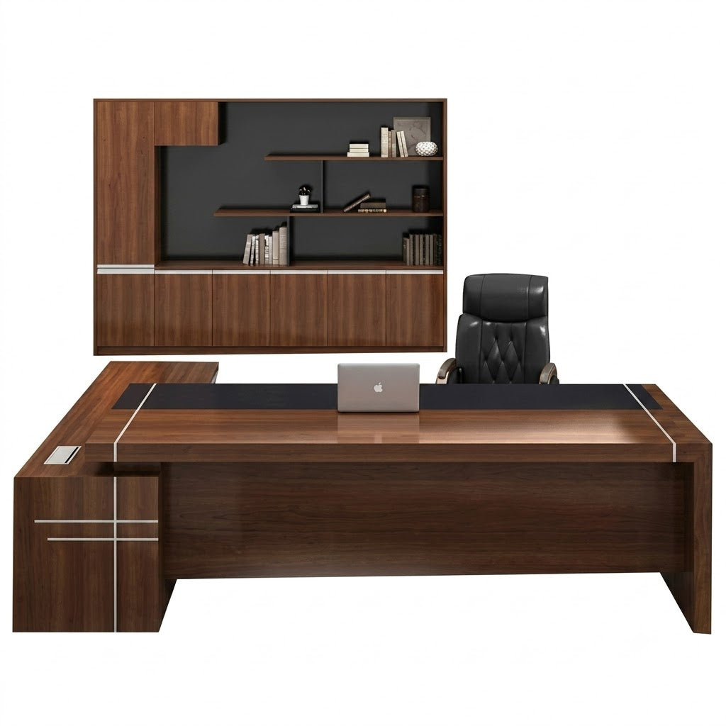 Alpha Manager Desk – MDF Wood with 5 cm Thick Surface and Side Unit with Drawers (OM6)