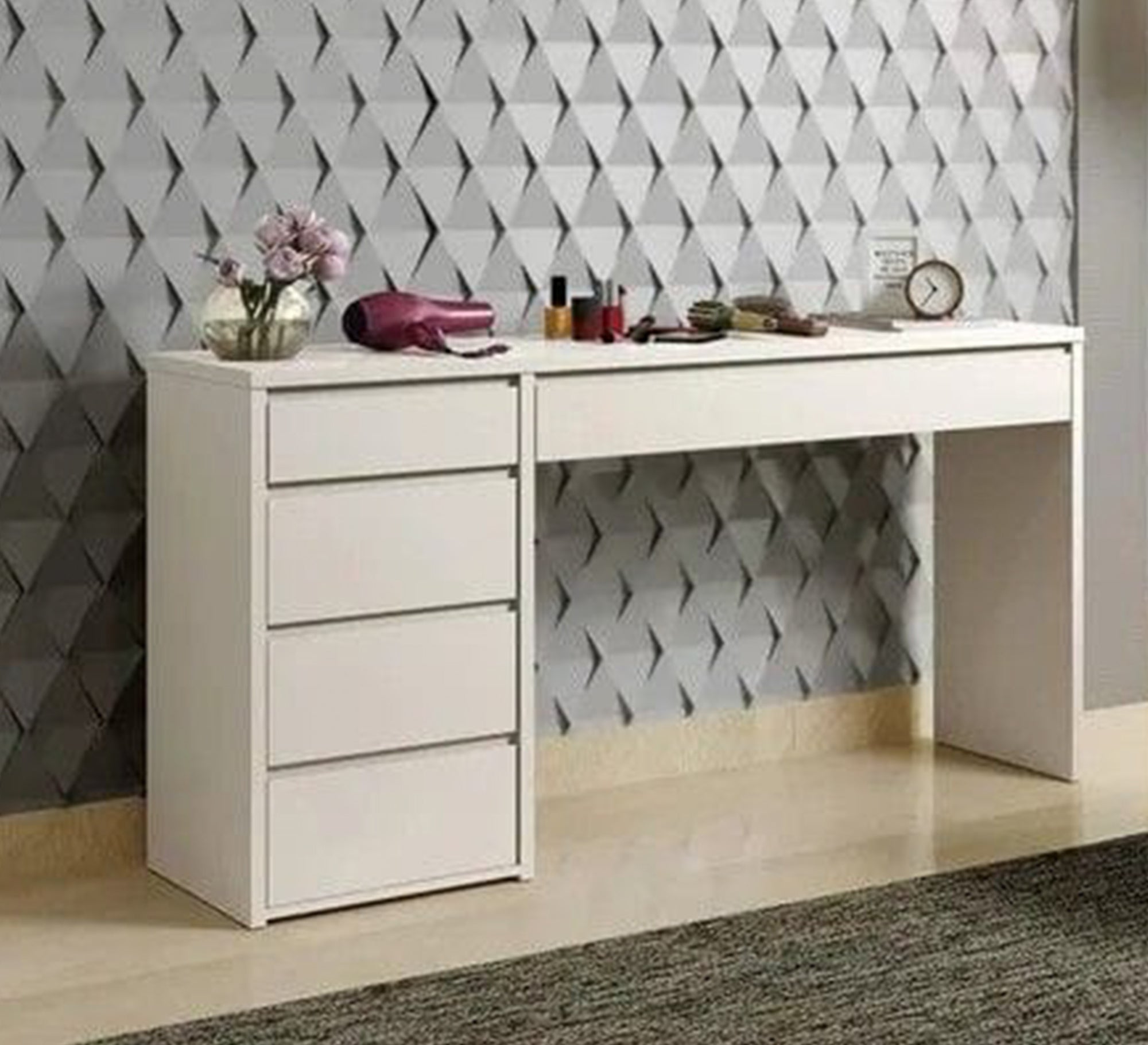High-Quality White Desk – Glossy Fronts & 5 Side Drawers (SD8)