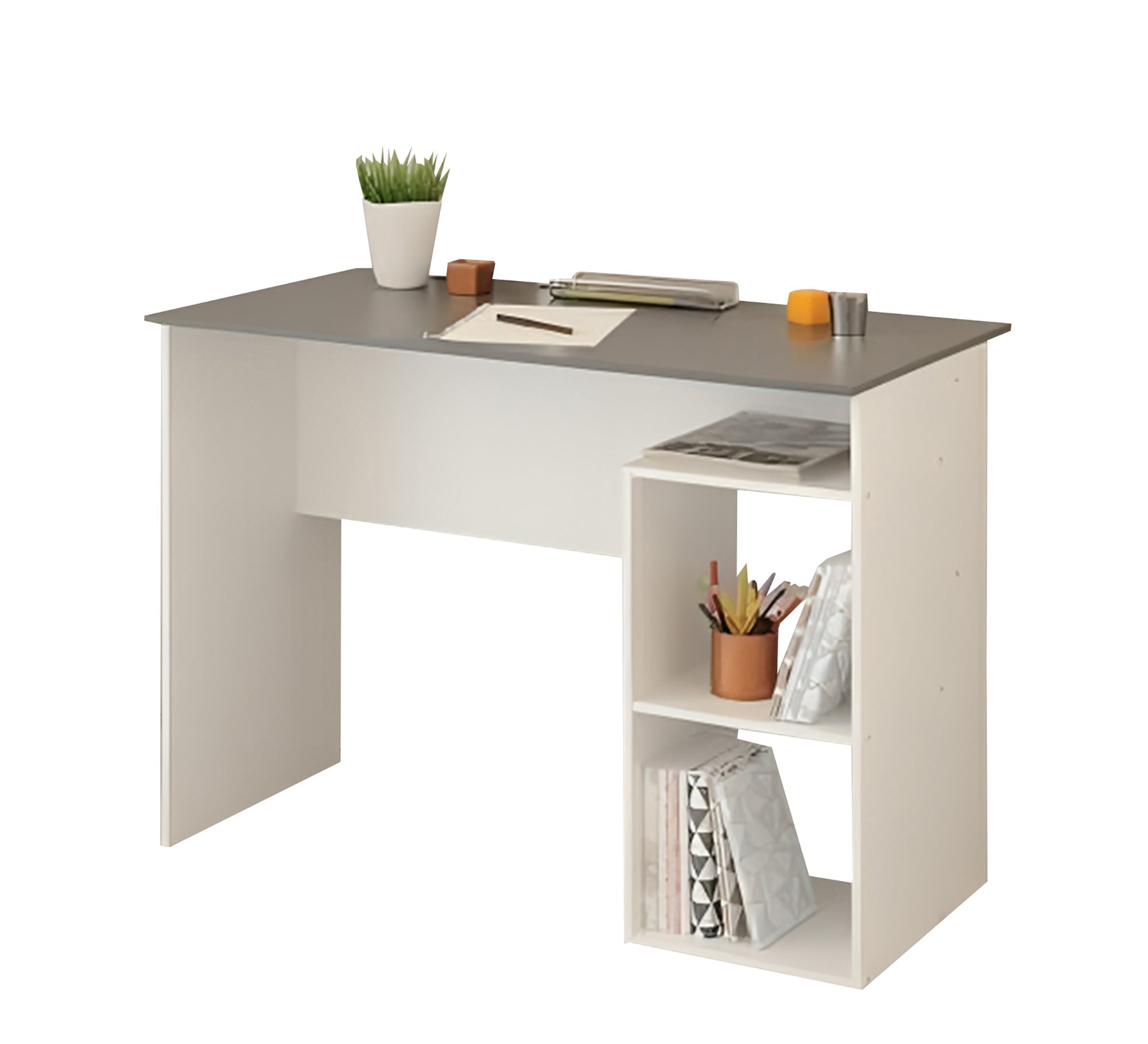 White Study Desk with Grey Surface – Modern Compact Design (SD7)