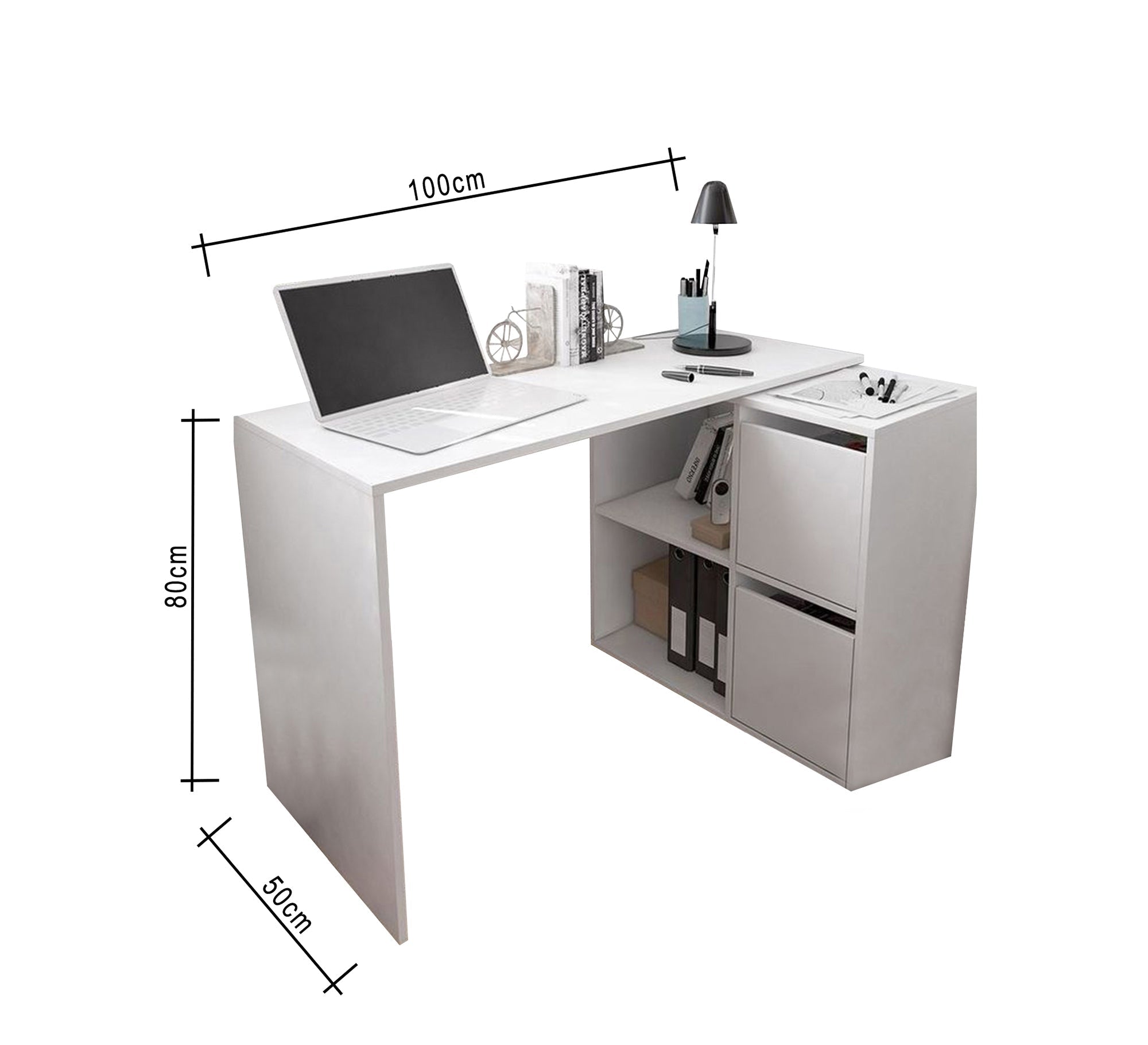 Elegant White Youth Study Desk – 2 Shelves with Doors (SD6)