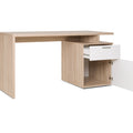Modern Spacious Desk – Light Wood & White, 2 Drawers & Open Shelf (SD16)