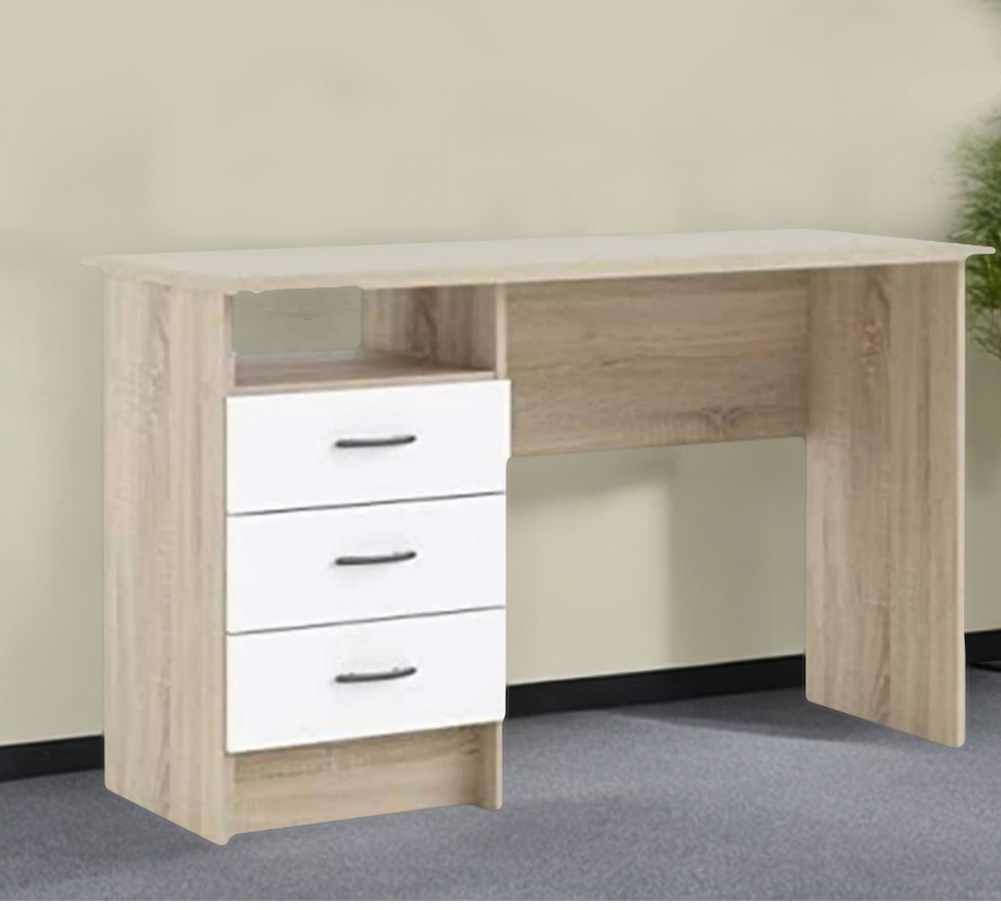 Modern Youth Desk – Beige Wood Finish with Glossy White Accents (SD10)